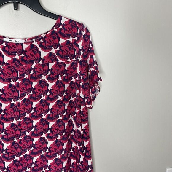 PETER SOM Collective Pop Art Dress Womens 0 Red Floral Shift Short Sleeve - Picture 3 of 15